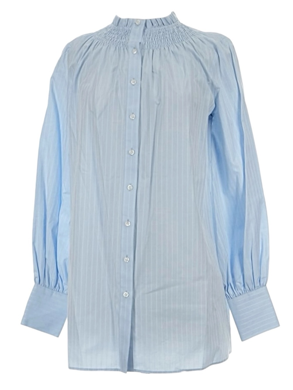 Brooks Brothers Light Blue striped button up smocked blouse women Size 12